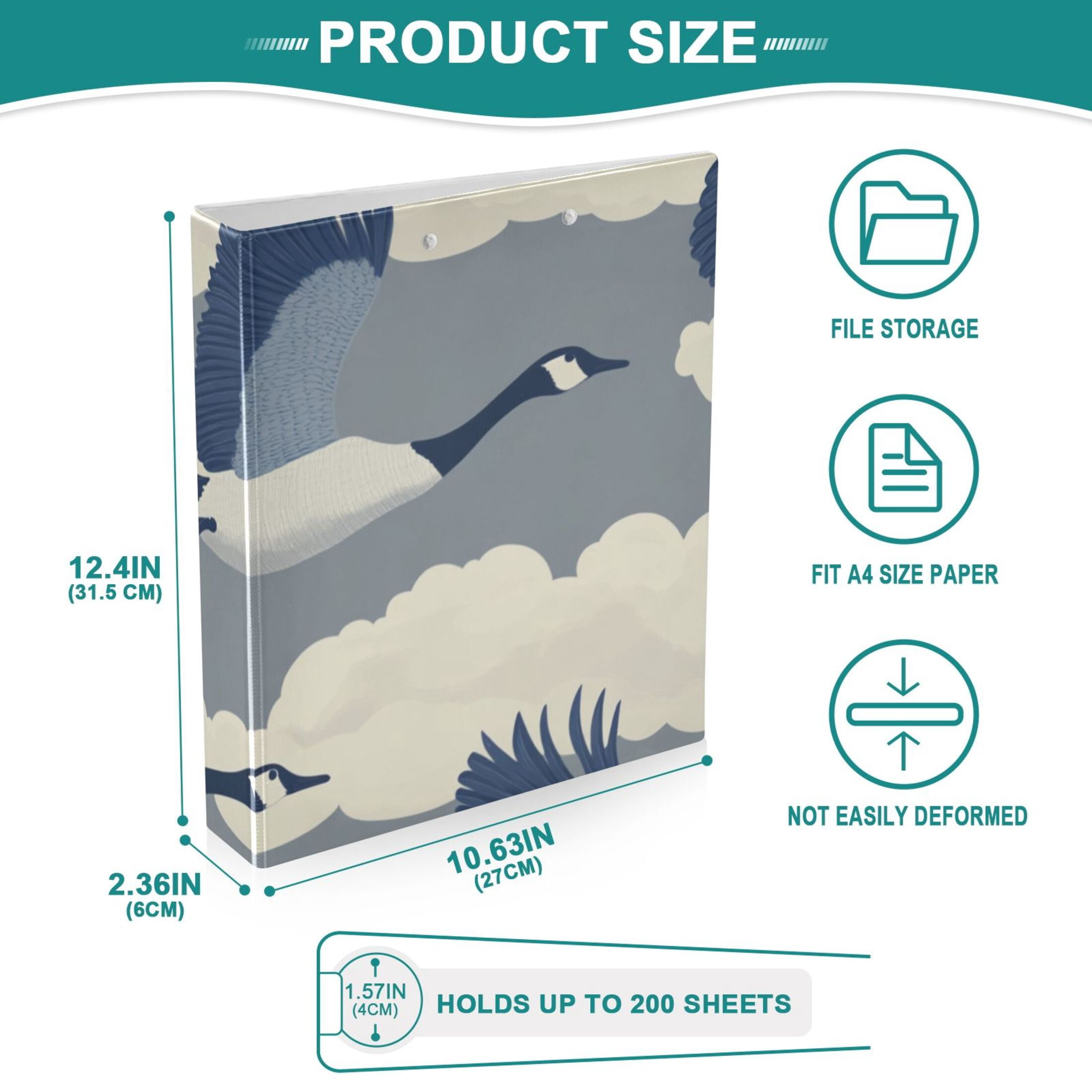 Flying Birds 3 Ring Binders 1.5 inch Hardcover File Folders with Interior Pockets A4 Size Organizer for School Office Hospital Set of 2