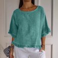 thumbnail image 2 of Plebaso T-Shirts en Coton et Lin pour Femmes Manches à Volants Col Rond T-Shirts Couleur Unie Légers Hauts, 2 of 7
