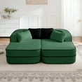 thumbnail image 2 of 77.2" Teddy Fabric Sofa No Assembly, 32D High Density Sponge Boneless, Fluffy Comfy with double Chaises Sleeper, Contrast color Symmetrical aesthetics, for Living Room, Green, 2 of 9