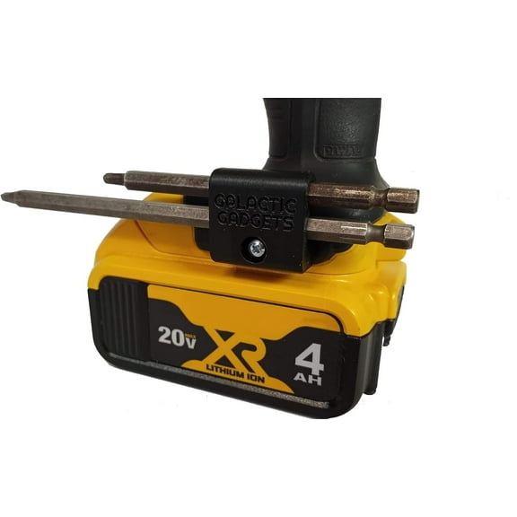Side Mount MAGNETIC Bit Holder for Dewalt 20V or Craftsman V20 Drill or Driver - 2 Slot Pass Thru Black - Galactic Gadgets