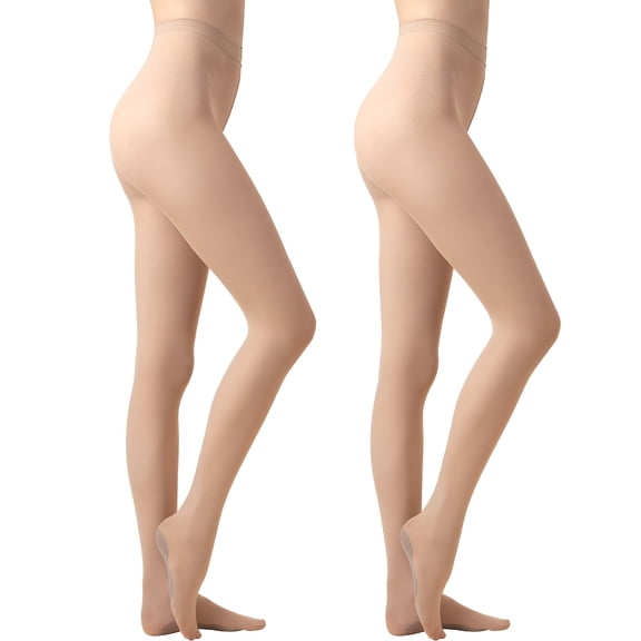 TELOLY 2 Pairs Women'S Nude Pantyhose 80D Semi-Opaque Soft Velvet High Waist Control Top