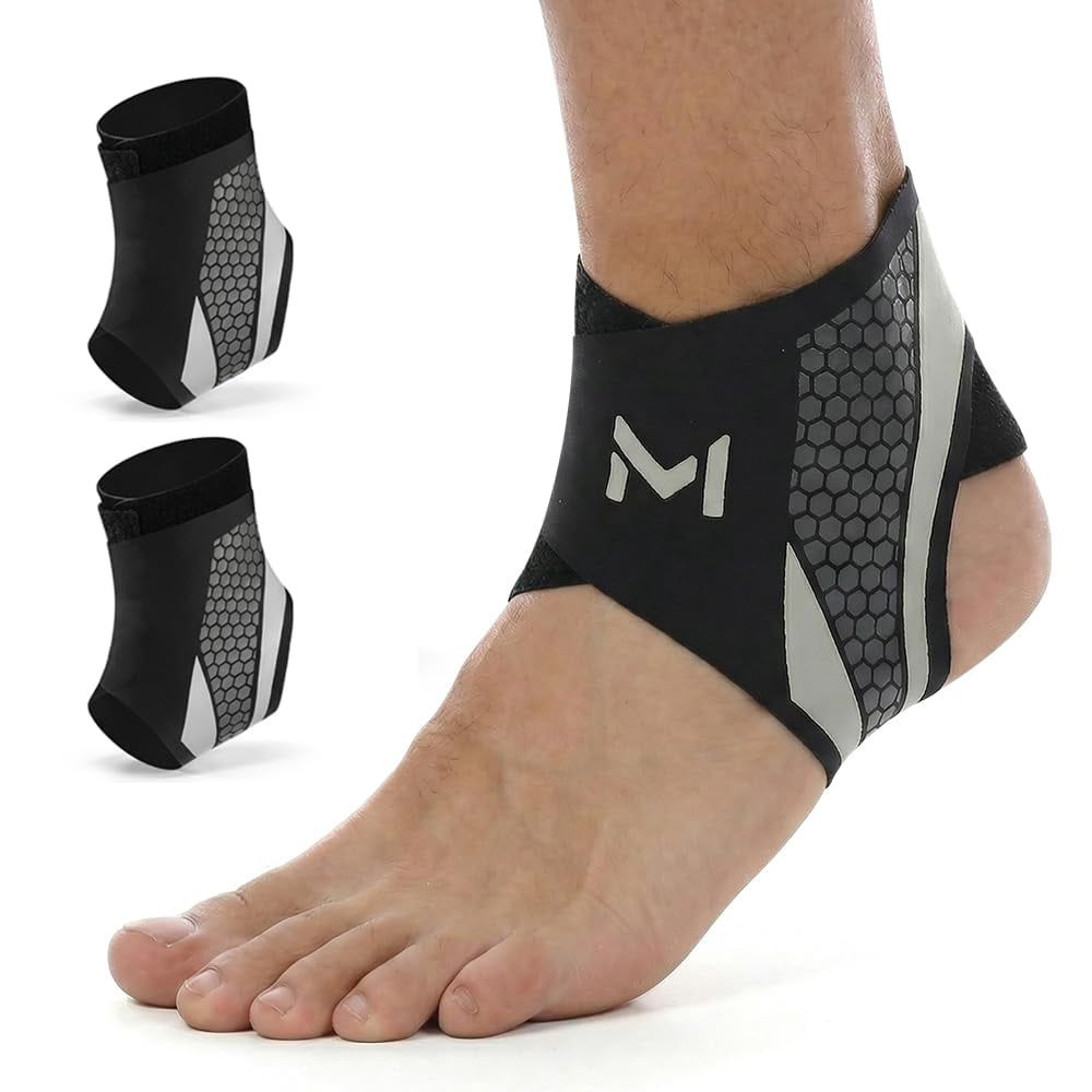 4Pcs Ankle Brace for Men & Women, Adjustable Ankle Wrap Support for Sprain Recovery Tendonitis Protection, Breathable Foot Stabilizer Brace Fit for Soccer Basketball Running Sports (Gray)