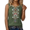 thumbnail image 4 of Womens Summer Tops Loose Embroidered Sleeveless V Neck Cotton Linen Tank Tops for Women Black M, 4 of 7