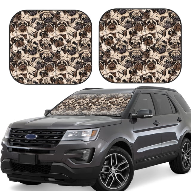 Saiise Pug for Foldable Car Sun Shades (2-Pack) Offer Sun Protection with an Easy-fold Design for Convenient Windshield Shading-Small