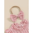 thumbnail image 6 of Suealasg Newborn Baby Girls Clothes 3 6 12 18 Months Sleeveless Ruffle Collar Plaid Print Romper Bodysuit +Headband Infant Summer 2Pcs Outfit, 6 of 9