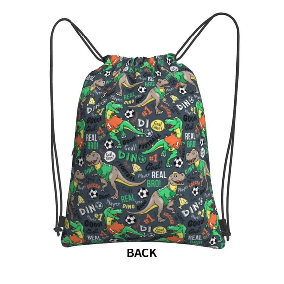 Sigee Dinosaur Plays Soccer for Drawstring Zipper Backpack ,Waterproof, Durable, Lightweight Gym Bag for Sports
