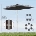 thumbnail image 2 of 6.5x10ft Rectangular Patio Umbrella with 20 Solar LED Lights, Black UV Resistant Polyester Canopy, Tilt Function & Crank Handle, Outdoor Market Parasol for Garden, Pool, Deck, 2 of 7