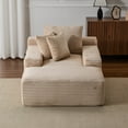 thumbnail image 6 of Oversized Chaise Lounge Chair Cozy Cloud Couch, Modern Plush Corduroy Upholstered Sleeper Sofa Daybed with 3 Throw Pillows and Wide Armrest for Living Room, No Assembly Required,Beige, 6 of 11