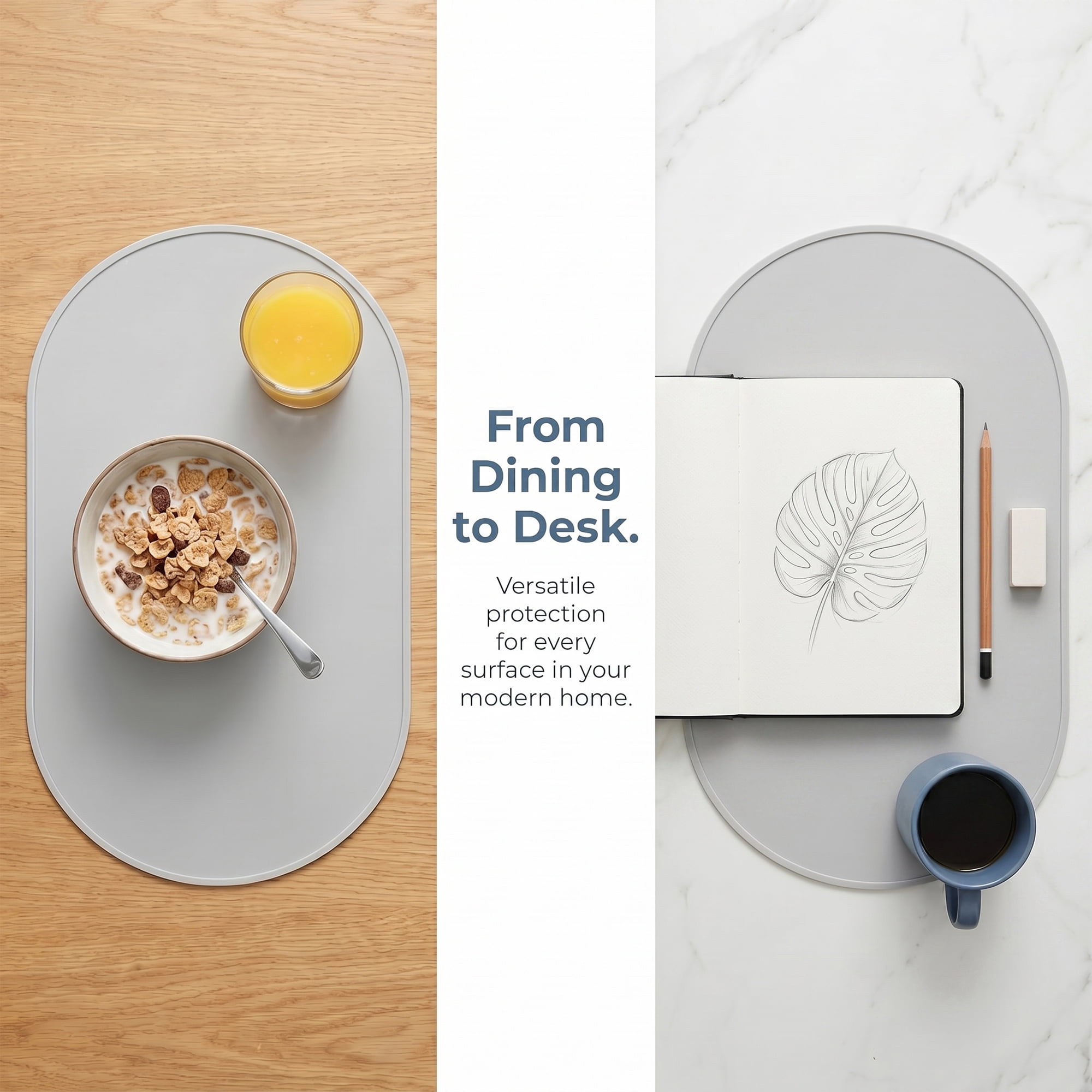 Unique Bargains 6 Pack Silicone Placemat for Kitchen Dining Table Decor Light Gray 21"x11"