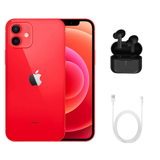Refurbished Apple iPhone 12 A2172 (Fully Unlocked) 64GB Red (Grade A) w/ Wireless Earbuds