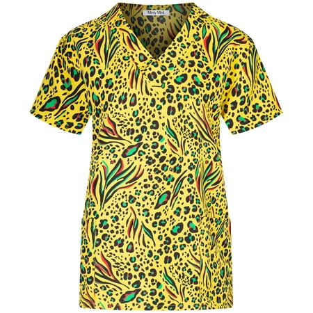 

Minty Mint Women s Printed V-Neck Medical Scrub Top Yellow L