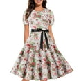 thumbnail image 2 of TSADFHJI Jupe Scintillante Femmes Midi Robes Vintage Imprimées Manches Courtes Robes de Soirée Grandes Robes Bouffantes TG Rouge, 2 of 9