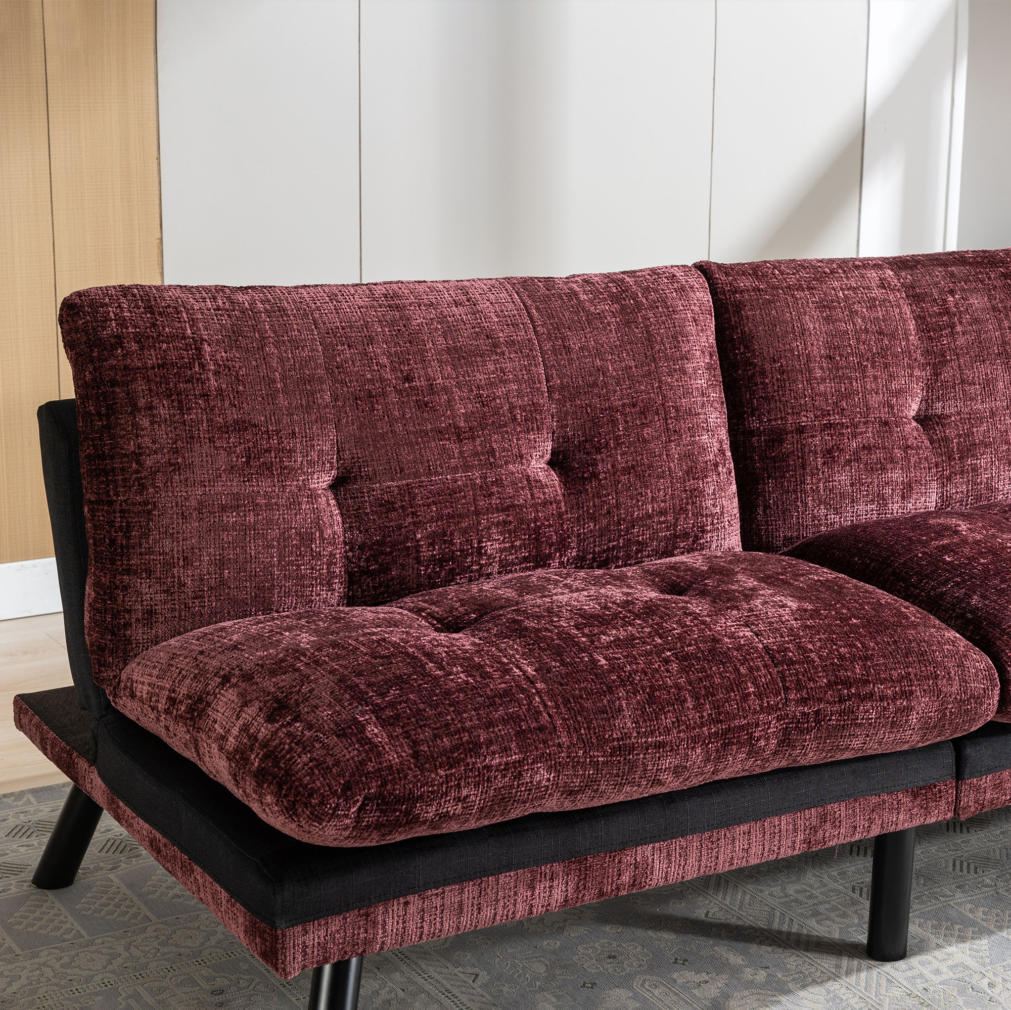 Aukfa 72" Wide Upholstered Futon Convertible Sofa Bed for Home Office, Split Back, Chenille, Red