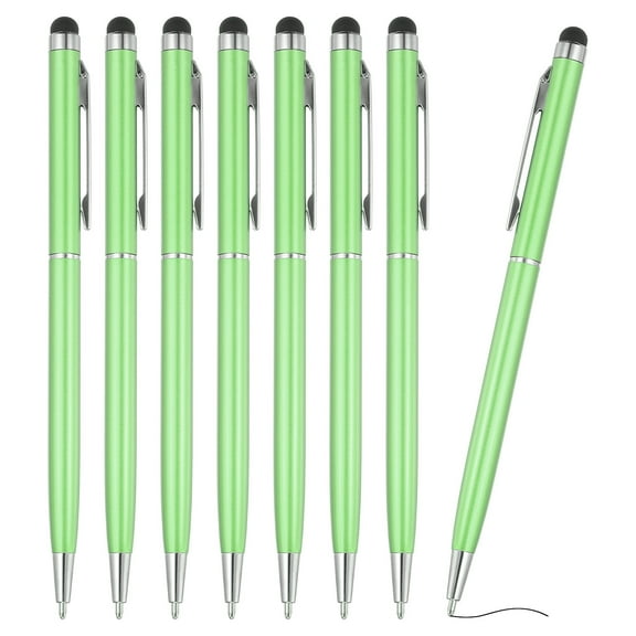Ballpoint Pen with Stylus Tip, 8Pcs 2 in 1 Metal Pen Black Ink 1.0mm Medium Point Stylus Pen for Touch Screens, Light Green