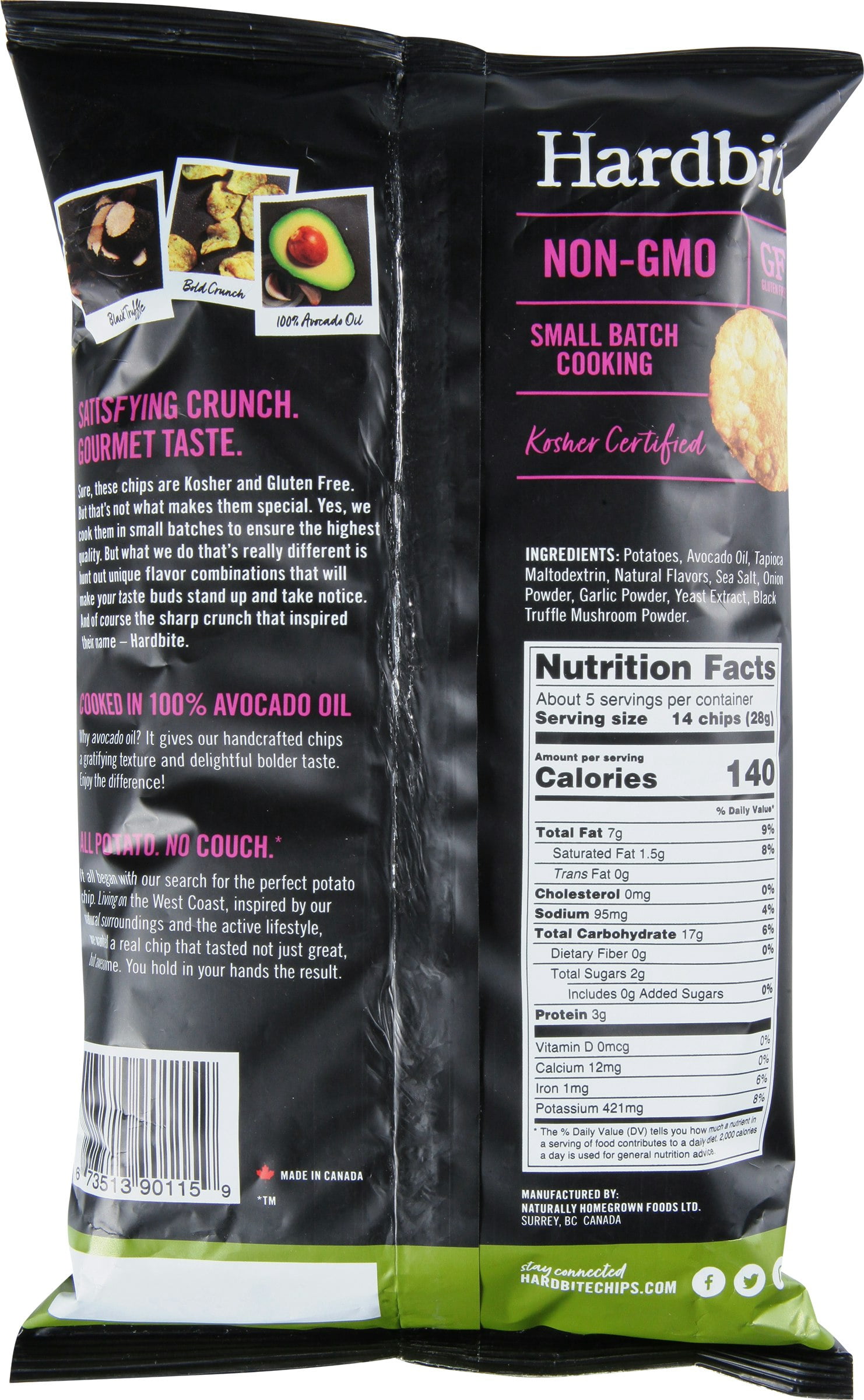 Hardbite Potato Chips Black Truffle Sea Salt 5.3 oz (Pack Of 12)