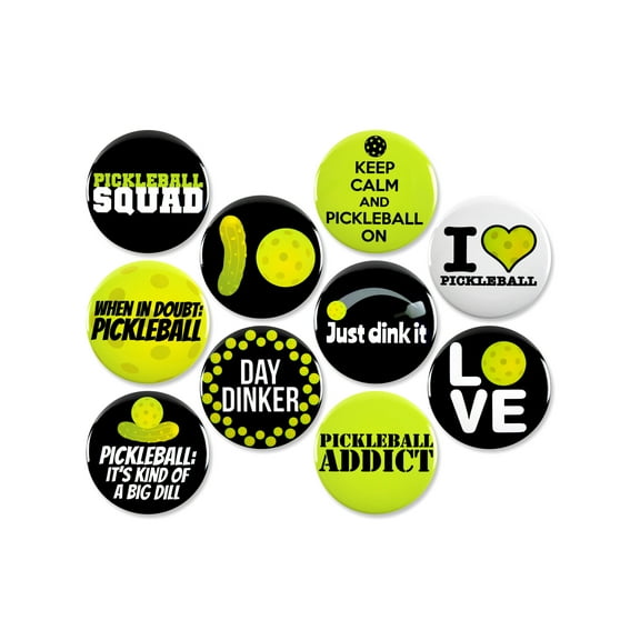 10 Pack - Pickler Perfect Pickelball Pinback Buttons - 2.25 Inch