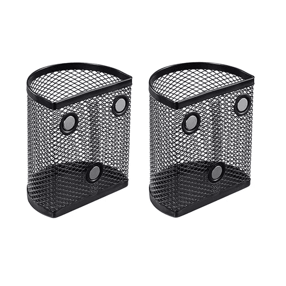 2 Pack Magnetic Basket, Durable Mesh Storage with Strong Magnets – Holds Markers, Pens, Supplies on Fridge, Whiteboard, Locker, Desk
