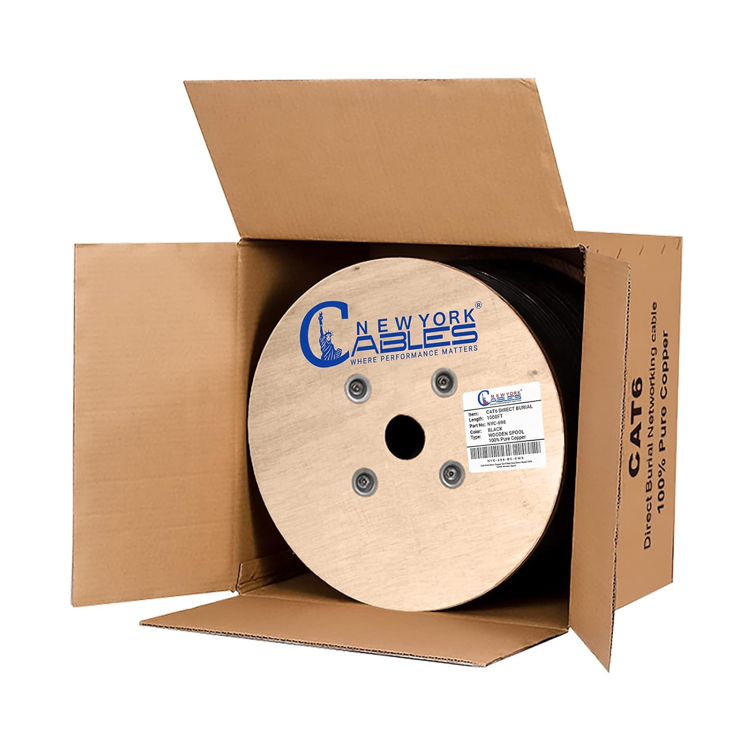 NewYork Cable Cat6 1000ft Outdoor Waterproof Direct Burial Ethernet 23AWG Solid Copper