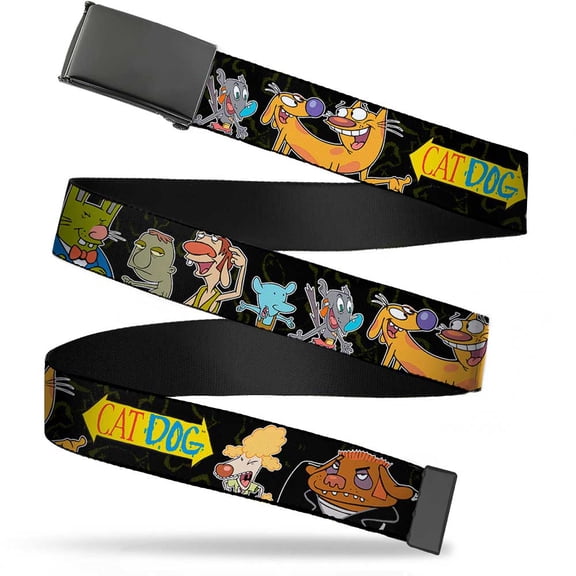 Adjustable Belt, Clamp Buckle, Cut-to-Fit, CatDog Group Pose Black Multi Color