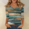 thumbnail image 2 of Women's T Shirt Print 3/4 Sleeve Daily Weekend Fashion Basic V- Neck Regular Top Green L, 2 of 5