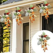 Farmhouse Fall Wreath - 15.7" White Pumpkin & Berry Decor for Thanksgiving - Rustic Door Hanger with Maple Leaves & Pinecones