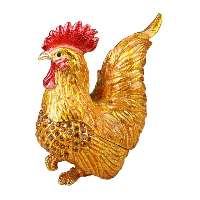 Caja de baratija de gallo esmaltada, caja de regalo de recuerdo única, buena caja de joyería esmaltada coleccionable, moderna para dijes colgantes de Oro