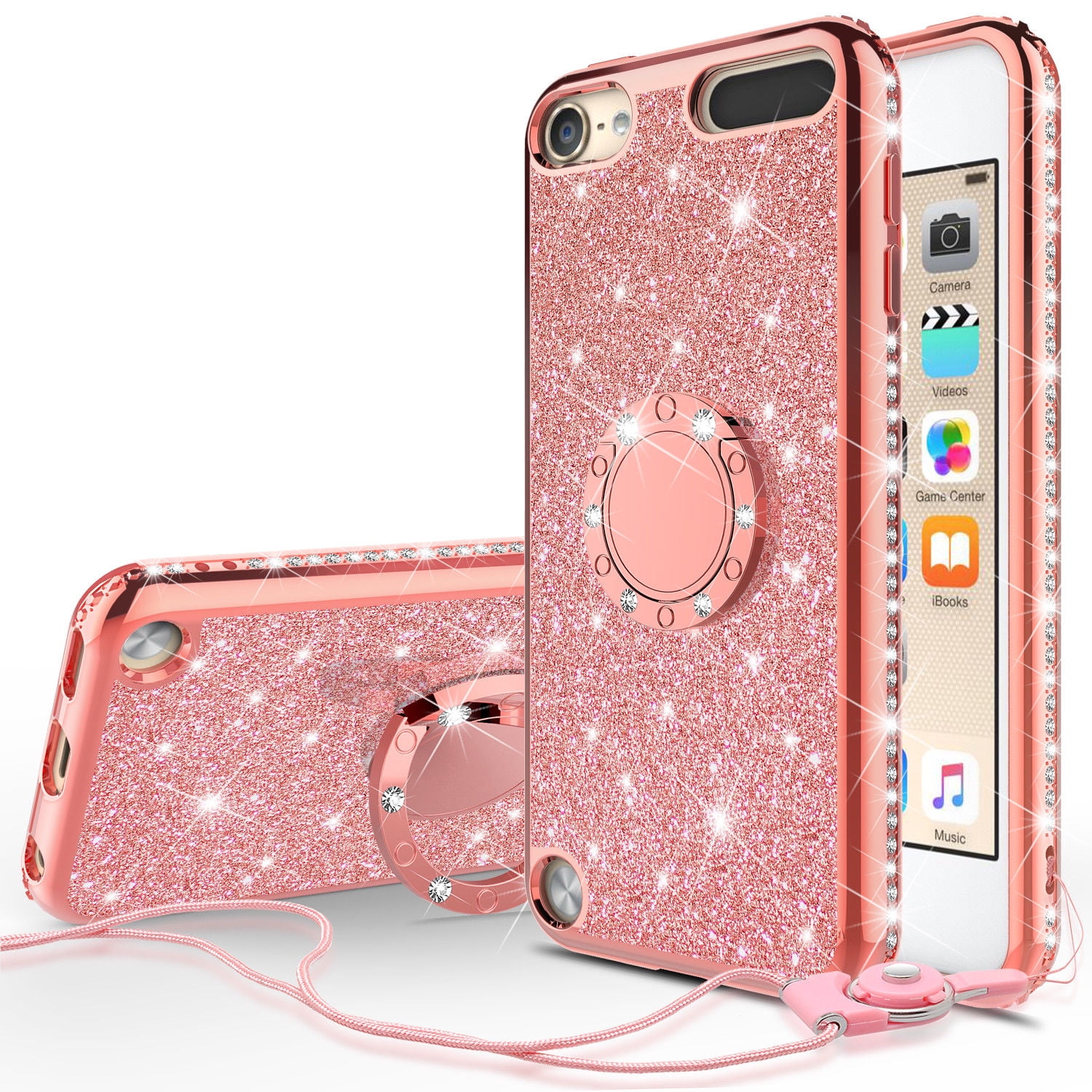 Galaxy Wireless Usa Iphone 8 Plus Case,iphone 7 Plus Case, Glitter Phone Case Ring Kickstand Bling Diamond Rhinestone Clear Pink Bumper Sparkly Girls