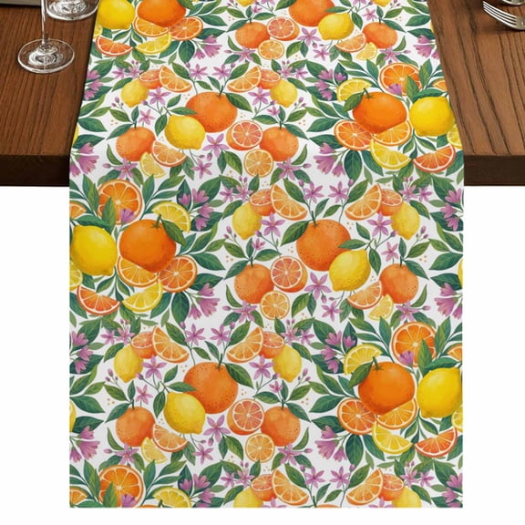 Table Runners 90 Inches Long Dress Scarves, Orange Lemons Farmhouse Coffee/Dining/Kitchen Table Runner for Living Room, Summer Botanical Pastoral Elegant 13x90 Inch