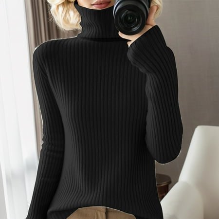 MKLEKYY Collants pour Femmes Décontractés Couleur Unie Bas Slim Col Haut Tricoté Manches Longues