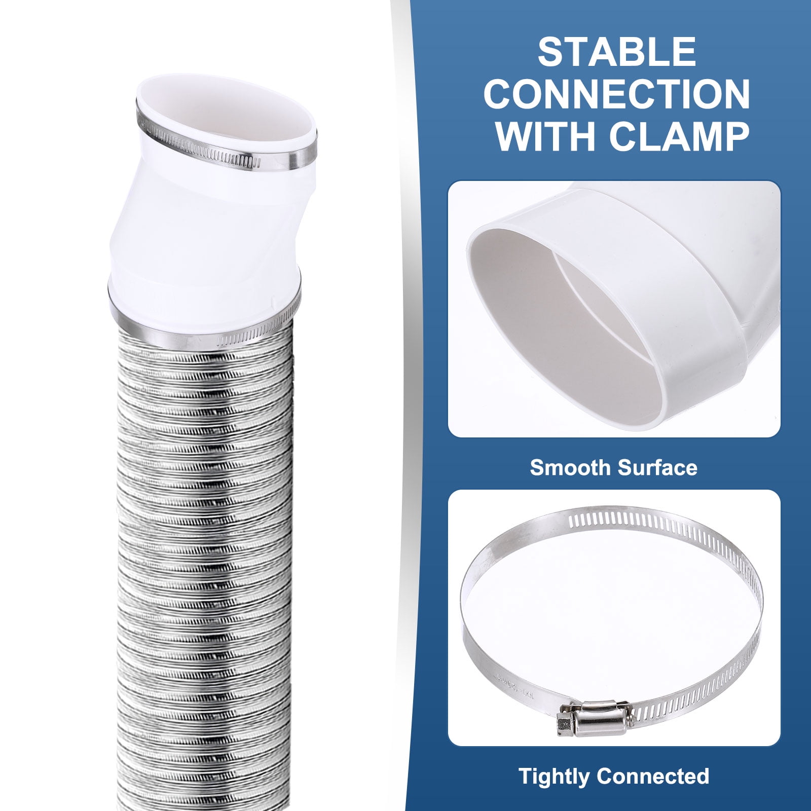 Uxcell Duct Adapter Round to Oval, Oval Recessed Dryer Vent Hose Connector Adapter with Stainless Steel Clamp, White
