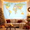 thumbnail image 3 of Pastel World Map with Light Blue Ocean Background and Grid Lines, Calming Watercolor for Geography Lovers, Educational Wall Art, Housewarming Gift Tapestry Wall Hanging for Dorm and Office, 3 of 7
