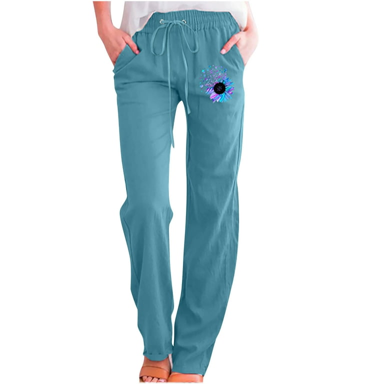 Mrat Linen Pants Women Summer Casual Loose Baggy Pocket Trousers
