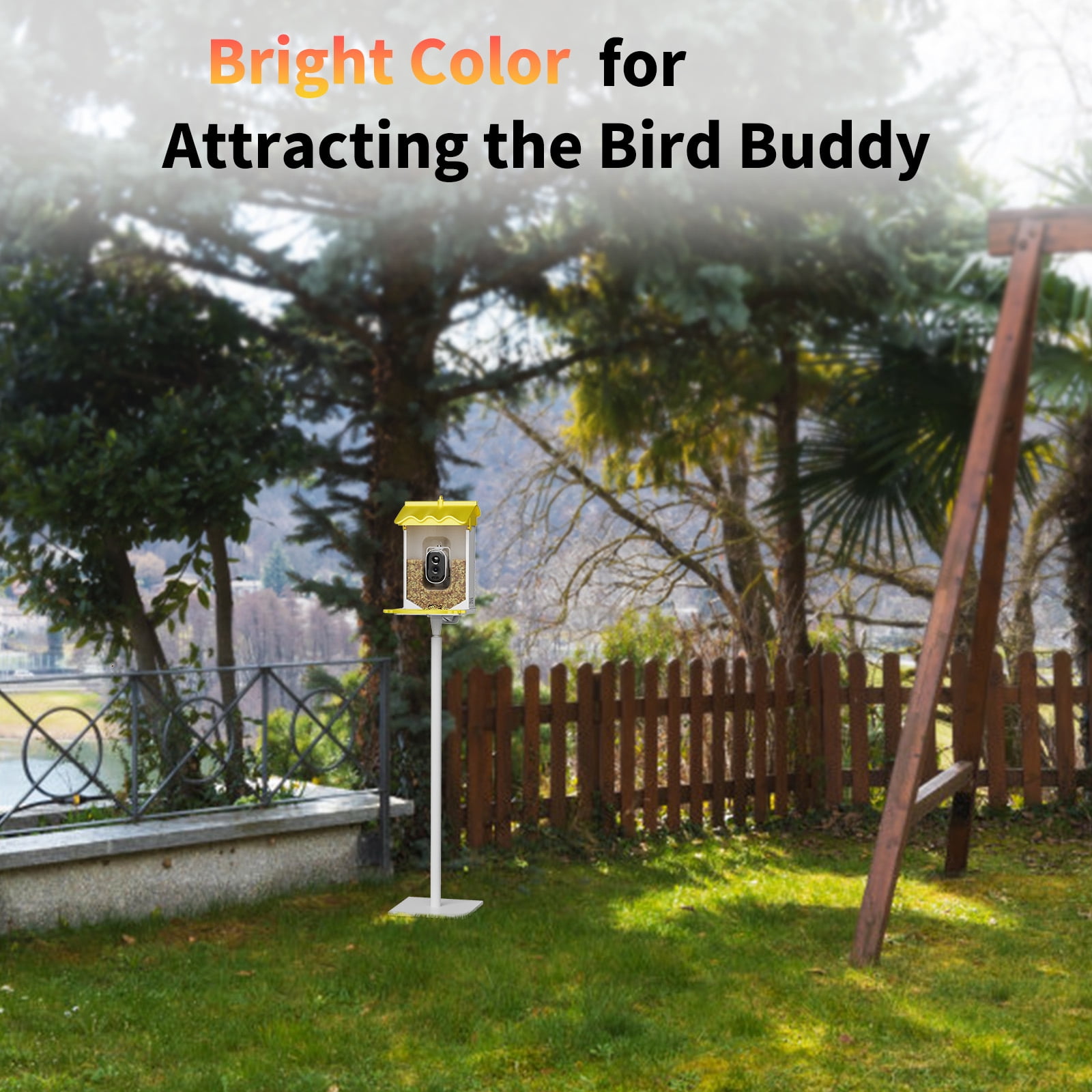 Solar-Powered Smart Bird Feeder with 4K Camera, AI Bird Recognition, Night Vision, App Alerts, Auto Recording, Squirrel Proof, Outdoor Wildlife Monitor, Yellow