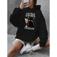 thumbnail image 4 of Let Me Pour You s Women's Plus Size Hooded Sweatshirt - Funny Sassy Quote & Black Cat Graphic Print, Vibrant Pink Casual Pullover with Pockets, Cozy Fall Winter Long Sleeve Hoodie, Sweaters for s, Au, 4 of 9