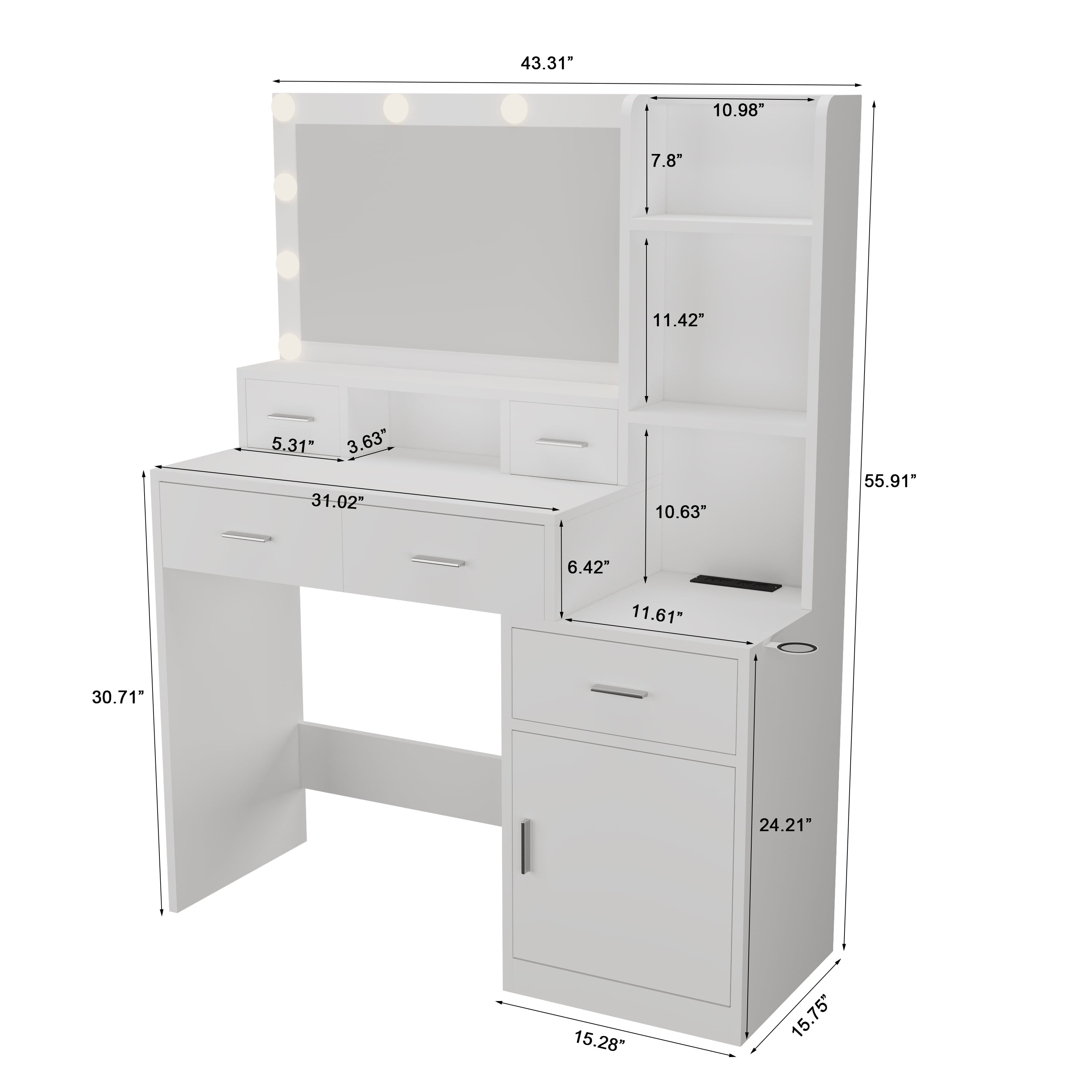 Dressing Table with Mirror Storage Cabinet with Drawers, Dressing Table with for Bedroom