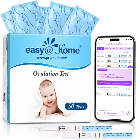 Easy@Home Ovulation Test Predictor Kit: 50 Pack Fertility Predictor Kit with LH for Cycle Tracking