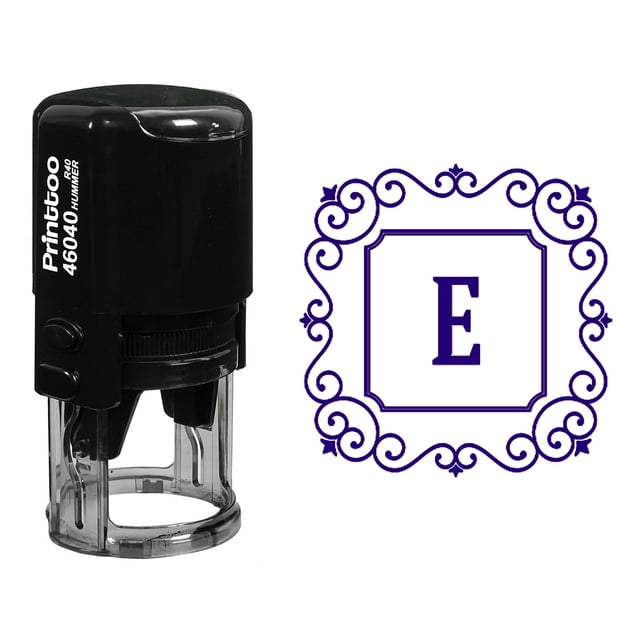 Printtoo Auto Encrage R-40 Tampon en Caoutchouc Carré Tourbillon Bord E Alphabet Monogramme Initial Bureau Stationnaire