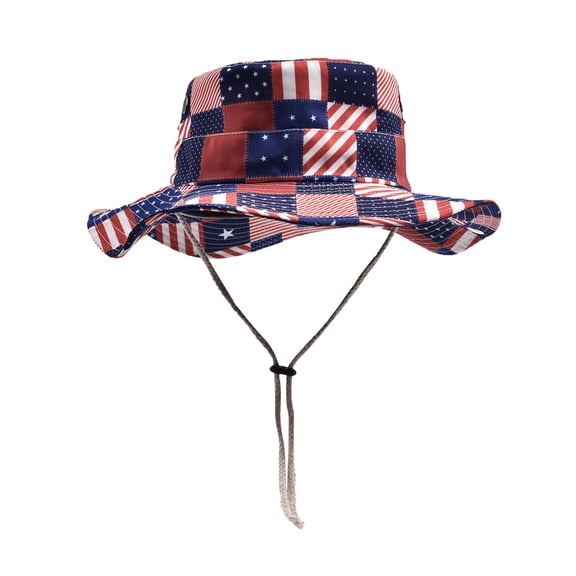 VNKIDY Mens Womens Usa Star Stripe Print Bucket Hat Adjustable Chin Strap Sun Protection Hat For Independence Day Daily Wear Stylish Hat