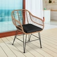 thumbnail image 5 of Patiojoy 3PCS Patio Rattan Furniture Set with Round Tempered Glass Top Table & 2 Rattan Armchairs Black Cushions, 5 of 10