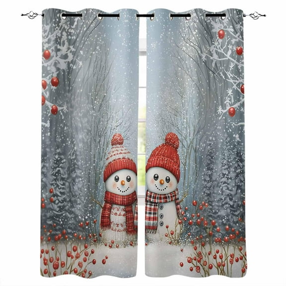 Hokiten Blue Snowman Christmas Blackout Curtains | Light Blocking Print Window Curtains, Xmas Farmhouse Tree Snowflake Thermal Insulated Window Drapes for Living Room Kitchen (2 Panels, 104"W x 63"L)