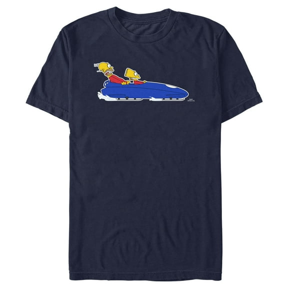 Men's The Simpsons Homer Bart Bobsled Team  Graphic Tee Navy Blue 3X Large