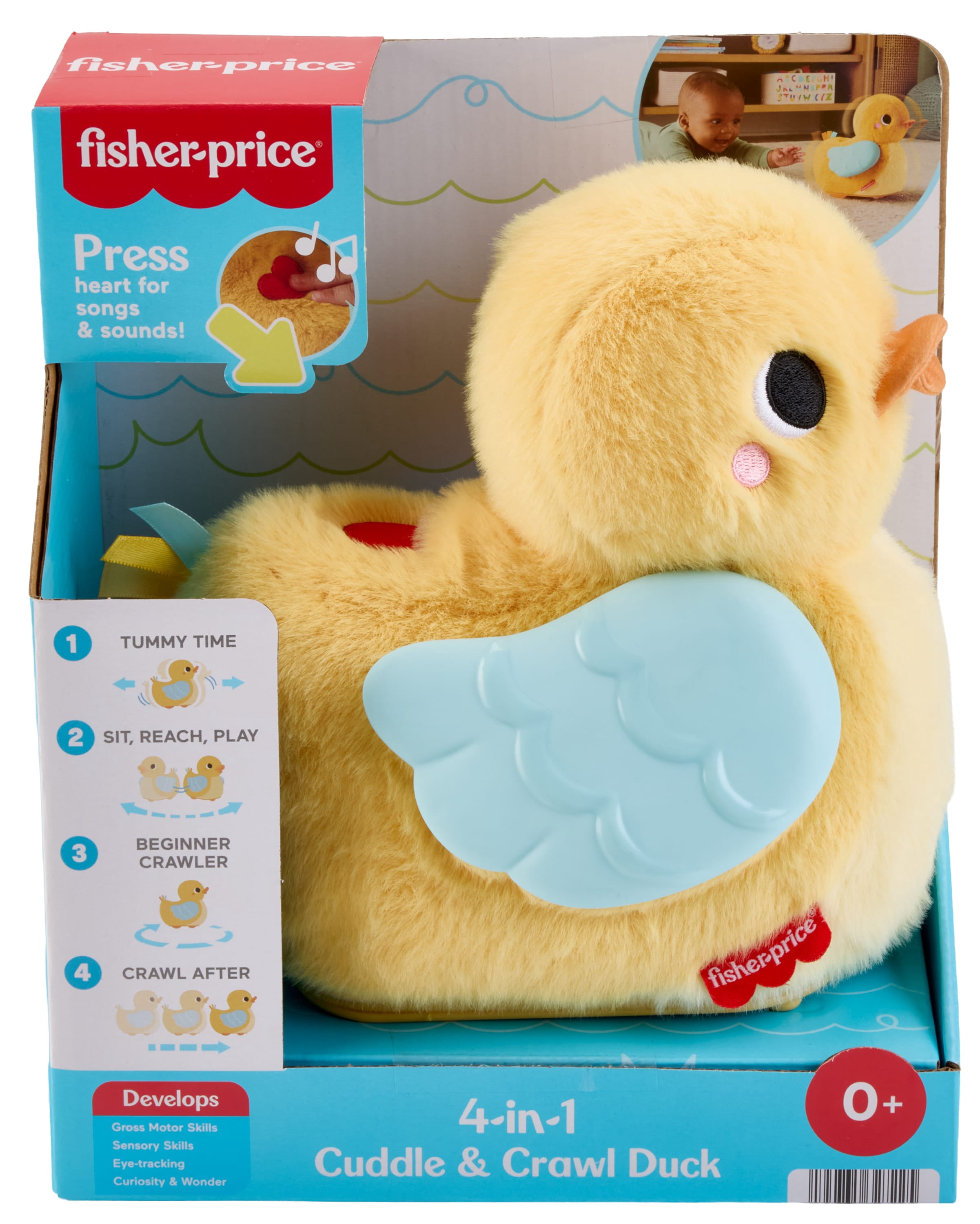 Fisher-Price 4-in-1 Cuddle & Crawl Duck, Baby Musical Tummy Time & Crawling Plush Toy
