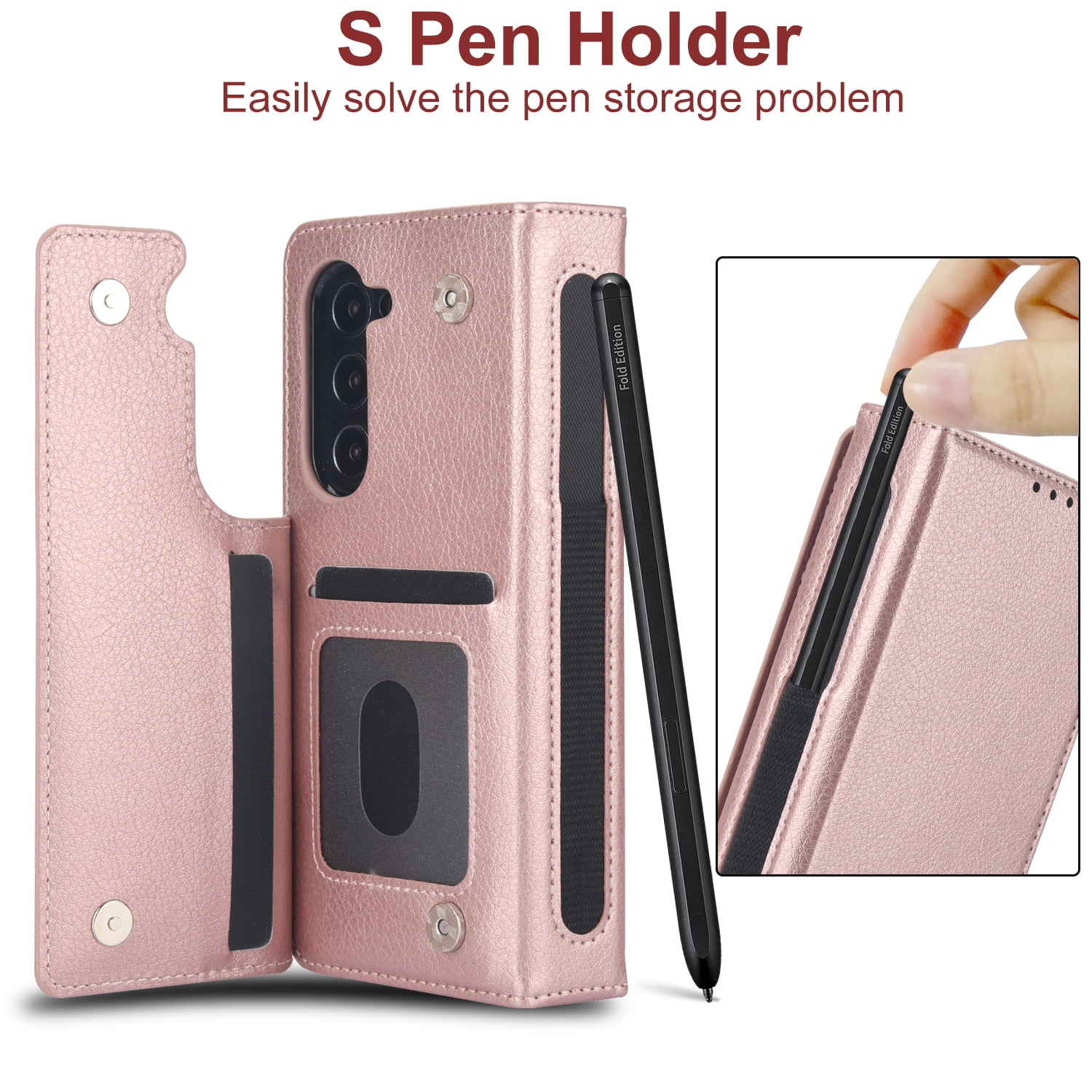 Wallet Case for Samsung Galaxy Z Fold 7 with S-Pen Holder and Credit Card Slots, Premium PU Leather RFID Blocking Magnetic Closure Flip Phone Case Cover for Samsung Galaxy Z Fold 7, Rosegold