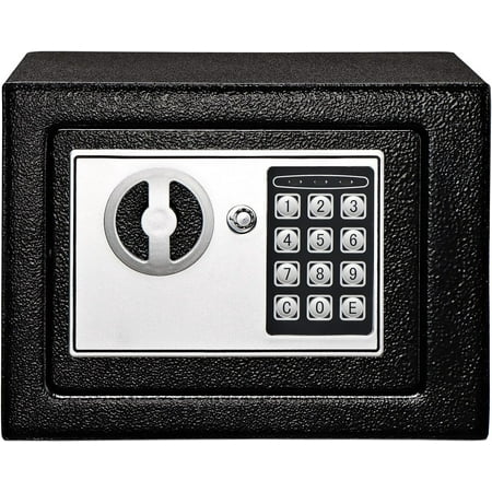 Electronic Safe Box with Keypad & Keys Money Lock Boxes Safety Boxes for Home Office Hotel Rooms Business Jewelry Gun Cash Steel Alloy Drop Safe 9.1 x 6.7 x 6.7