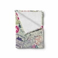thumbnail image 2 of Travel Soft Flannel Fleece Throw Blanket, Passport and Visa Stamps Illustration of Toronto Hong Kong Berlin Print, Cozy Plush for Indoor and Outdoor Use, 60" x 80", Eggshell and Pink, by Ambesonne, 2 of 6