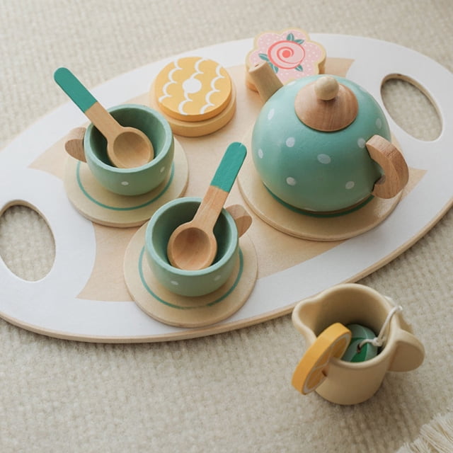 USHOBE 1 Set 15 Pieces Tea Set for Toddlers with Plastic Material for Hand Eye Coordination Training