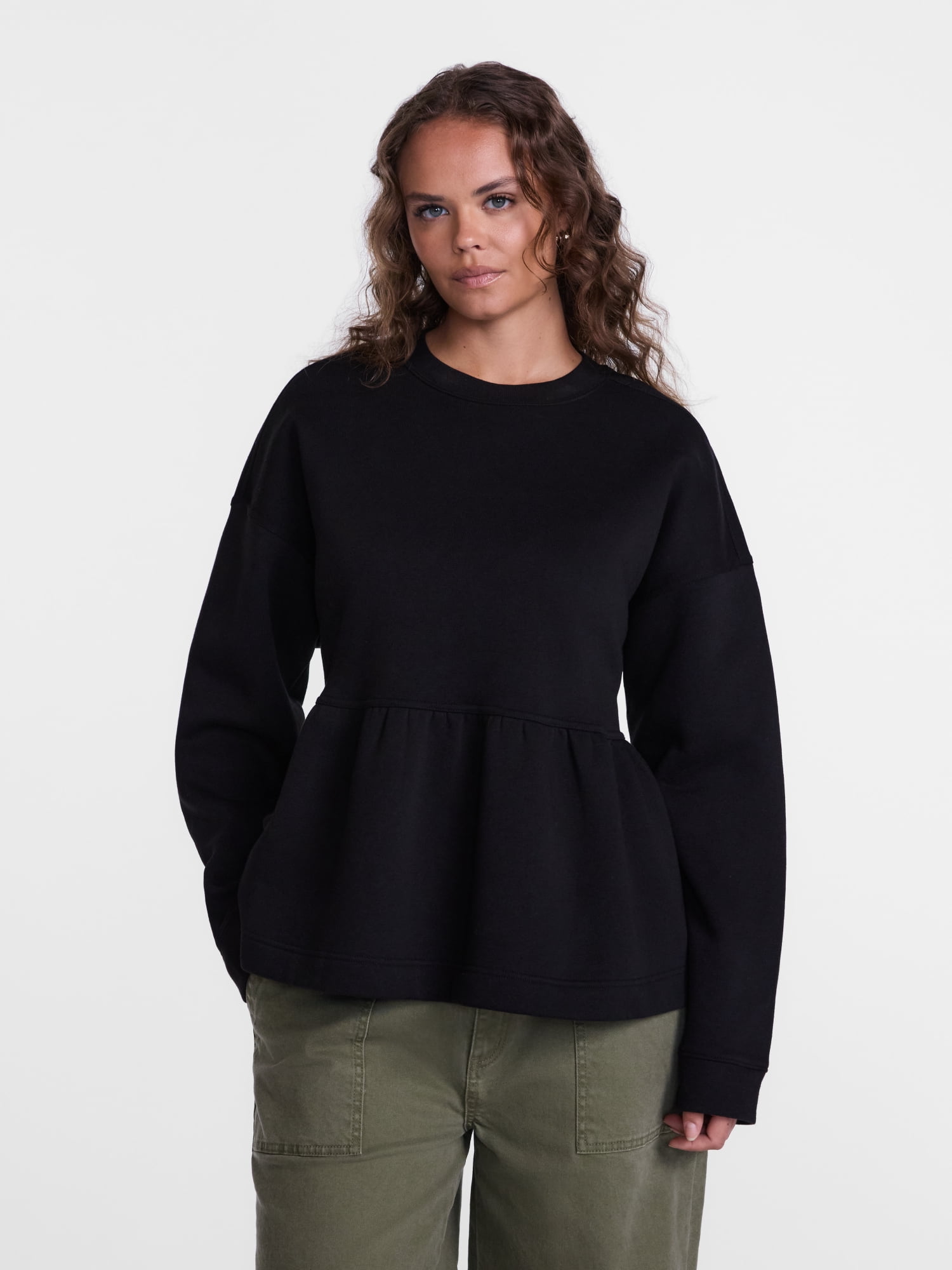 Scenario Women's Peplum Fleece Pullover with Long Sleeves, Size XS-XXXL