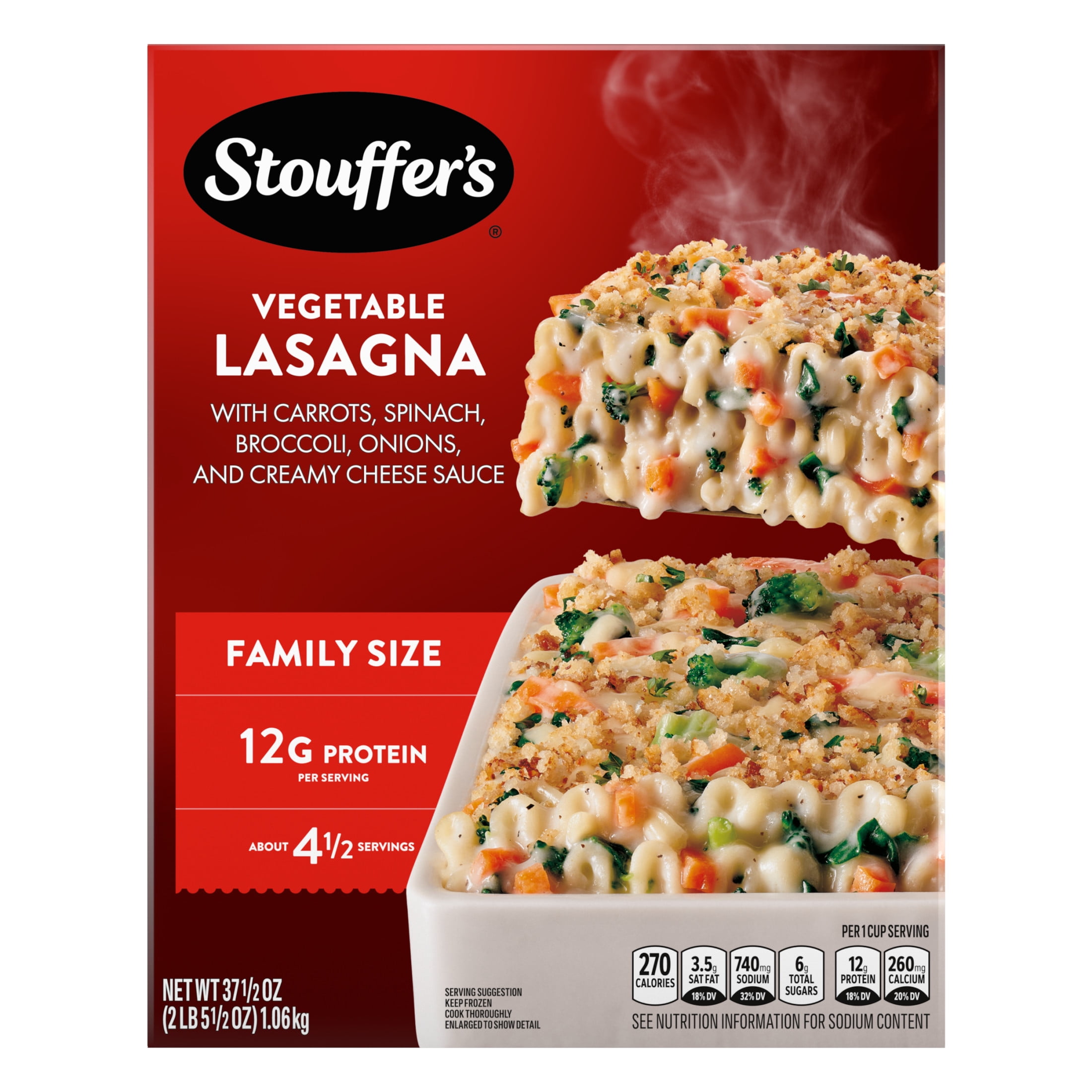 Stouffer’s Vegetable Lasagna, Family Size Lasagna, Easy Frozen Dinners 37.5 oz