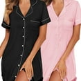 thumbnail image 1 of QJUHUNG Lot de 2 Grandes Tailles Robe de Nuit Style Boyfriend Pyjamas Maternité Allaitement Manches Courtes Chemises de Nuit Douces Robe de Pyjama Boyfriend Chemises de Nuit Boutonnées pour Femmes Bouton, 1 of 7