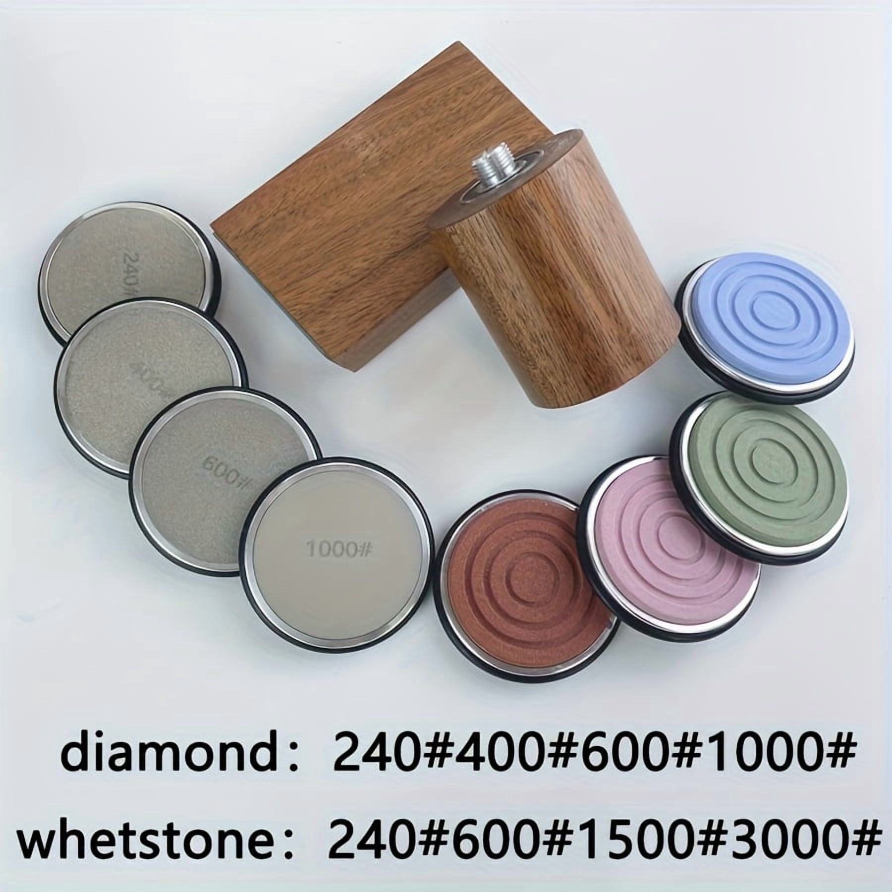 Wooden knife sharpener with magnetic diamond grindstone, manual sharpening system, 15-20 degree angle adjustable hob for kitchen knives